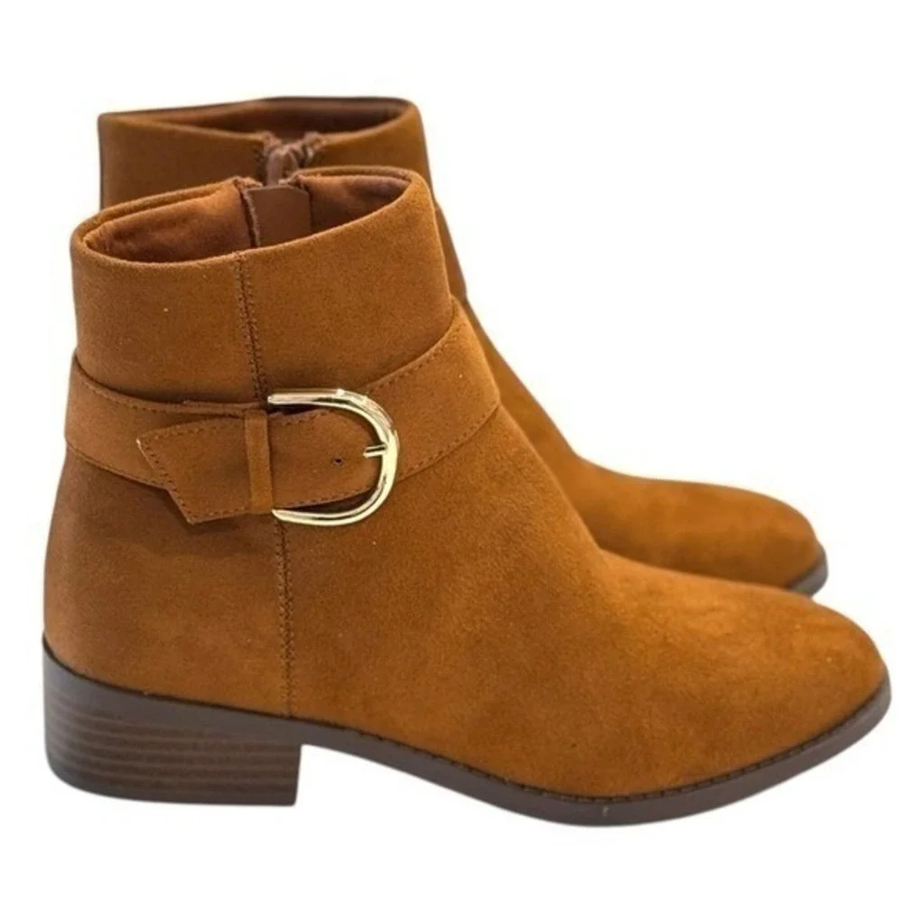 Steve Madden Kids Brown Cognac Faux Suede Buckle Ankle Boots Size 4